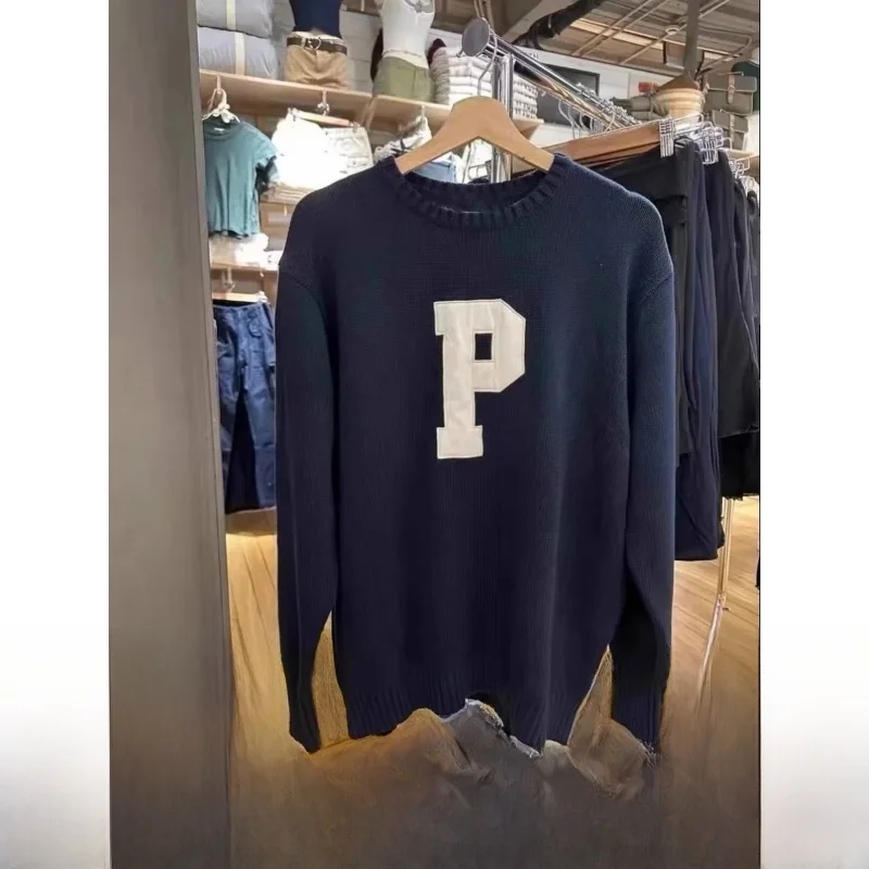 

American Retro P Letter Loose Knitted Sweater Overhead Simple Basic Women's Top Brandy Girl BM Sle Fall 2023 Other Material...