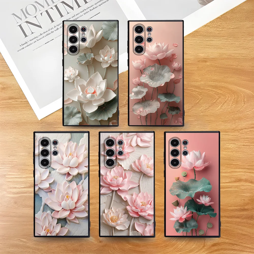 

Luxury Pink Lotus Phone Case For Samsung Galaxy S25 S24 S22 S23 Ultra S21 S20 Plus 5G Frosted Shockproof Full Cover Case