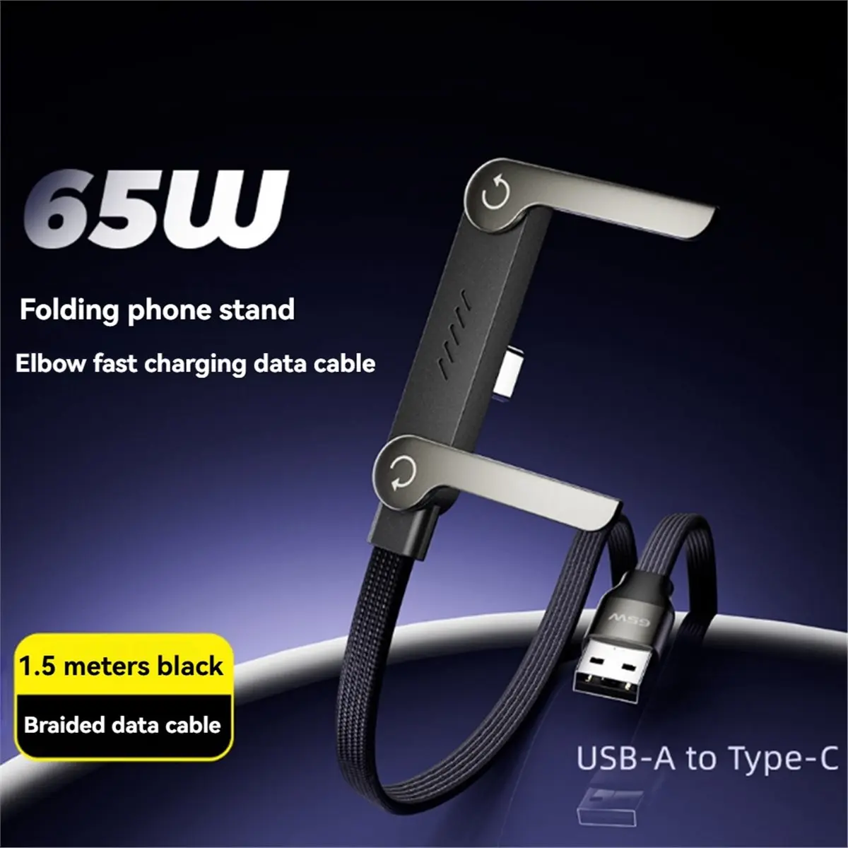& AT27  65W Hidden Holder Charger Cable with Stand,USB to C Fast Charging Phone Holder Data Cable Tablet Foldable Holder