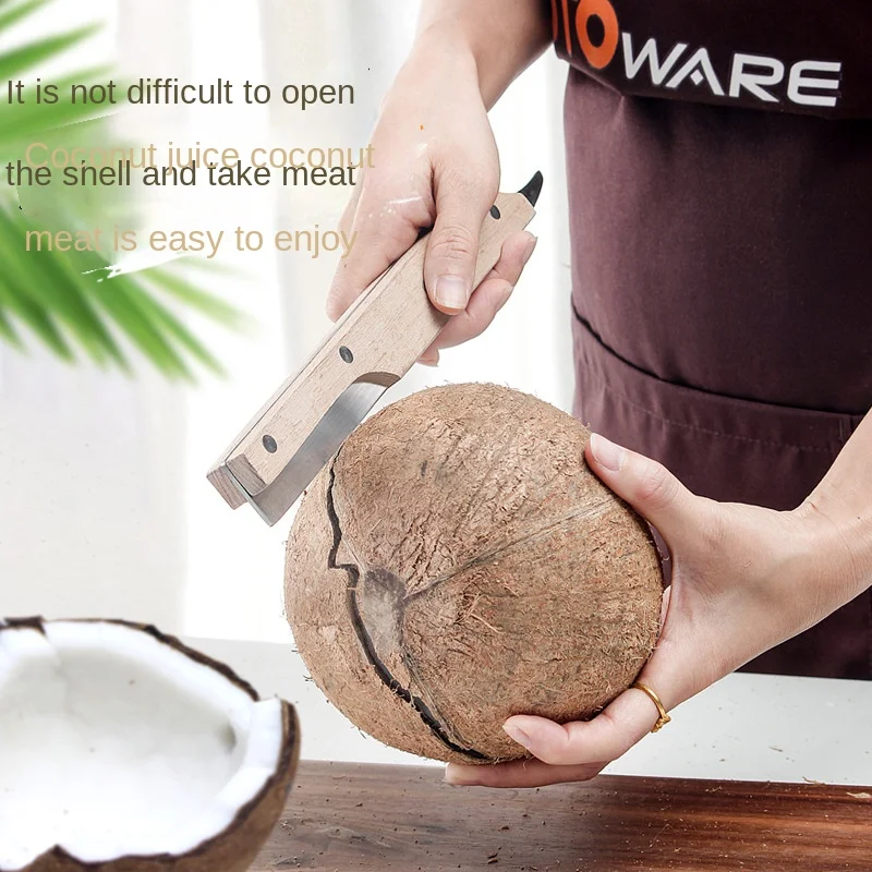 Kitchen Tools Multifunctional Coconut Knife Wooden Handle Coconut Knife Stainless Steel Coconut Opener Kitchen Supplies