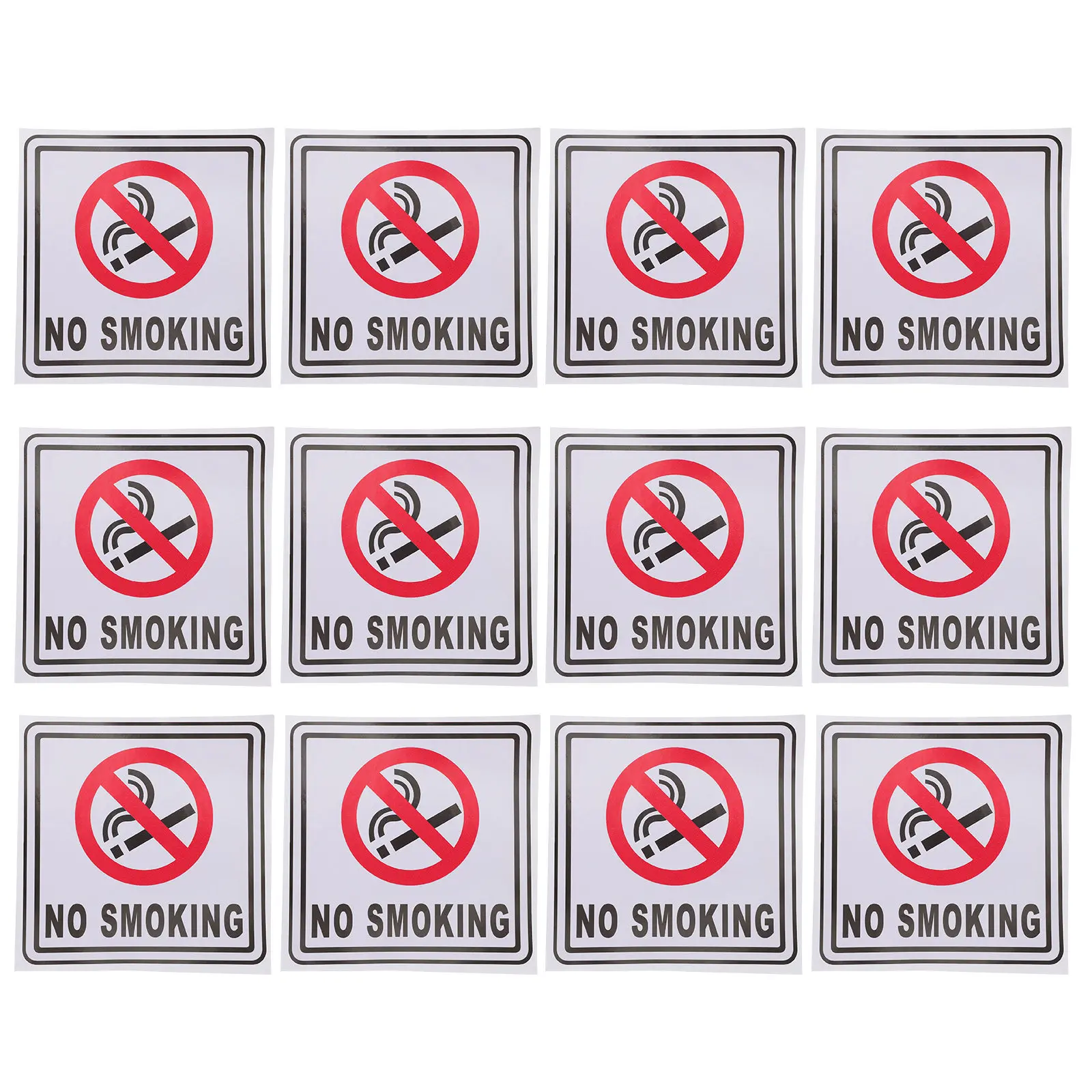 12Pcs No Smoking Sign Stickers Premium Pet Material Bright Clear Print Strong Adhesion Indoor Outdoor Use No Smoking Decals