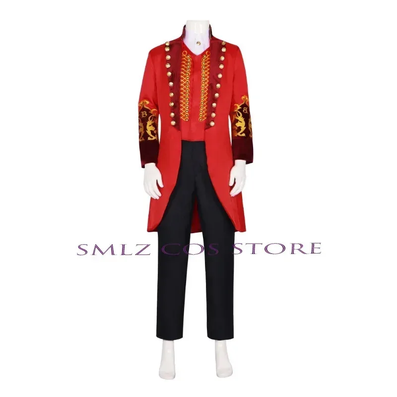 

NewFilm The Greatest Showman Cospaly P.T. Barnum Cosplay Costume Men Red Trench Vest Uniform Suit Halloween Party Perform Outfit