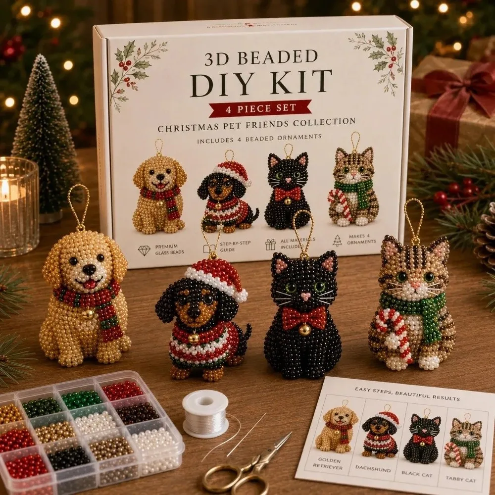 Decorative Christmas Theme 3D Beaded Craft Kit Creative Beadwork with Instructions Beaded Art Set Handmade Craft Kit for Adults