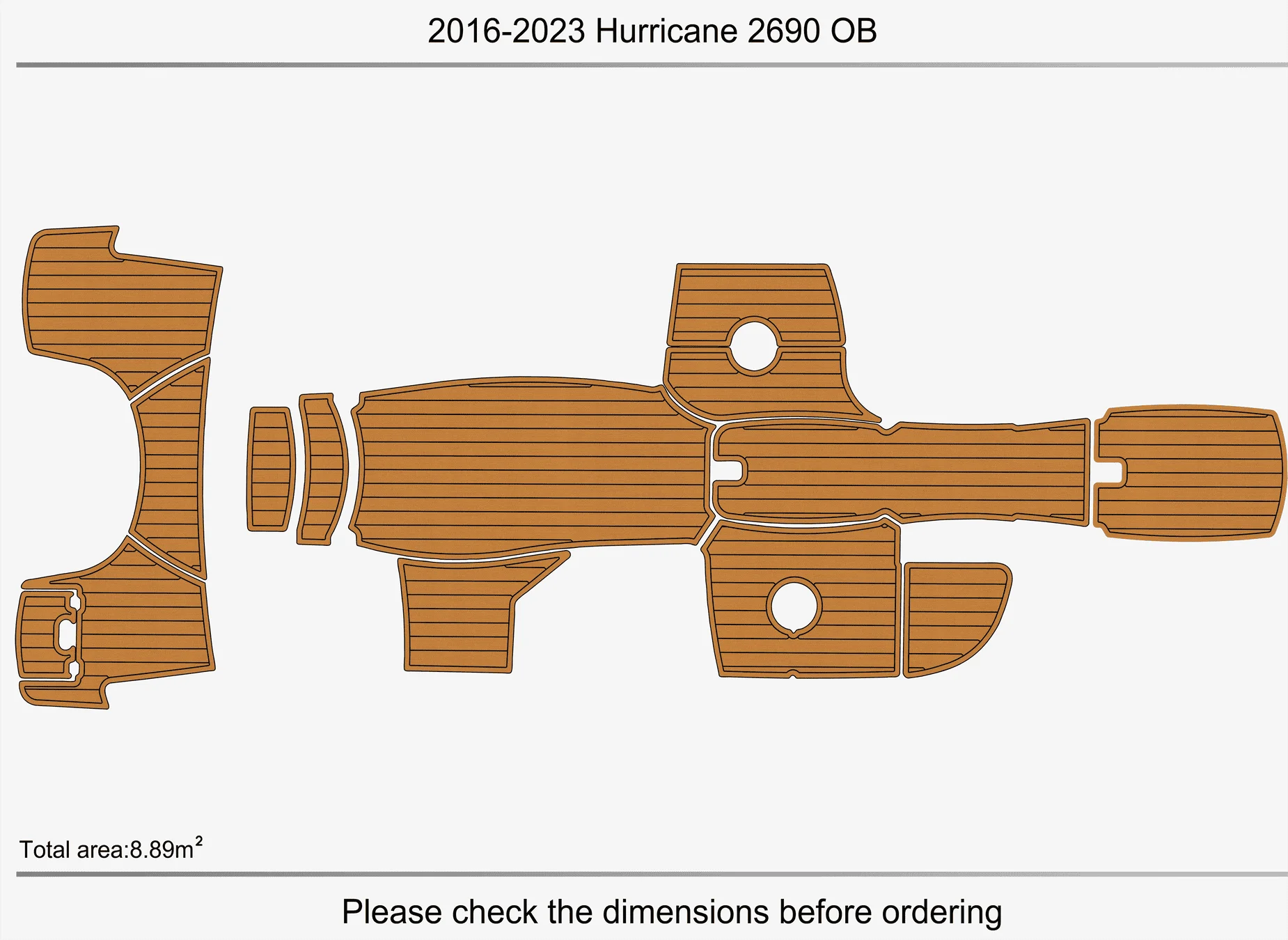 Anti-Skid EVA Faux Teak Self-Adhesive 6mm Boat Decking Pad for 2016-2023 Hurricane 2690 OB Yacht Cockpit Durable Marine Flooring