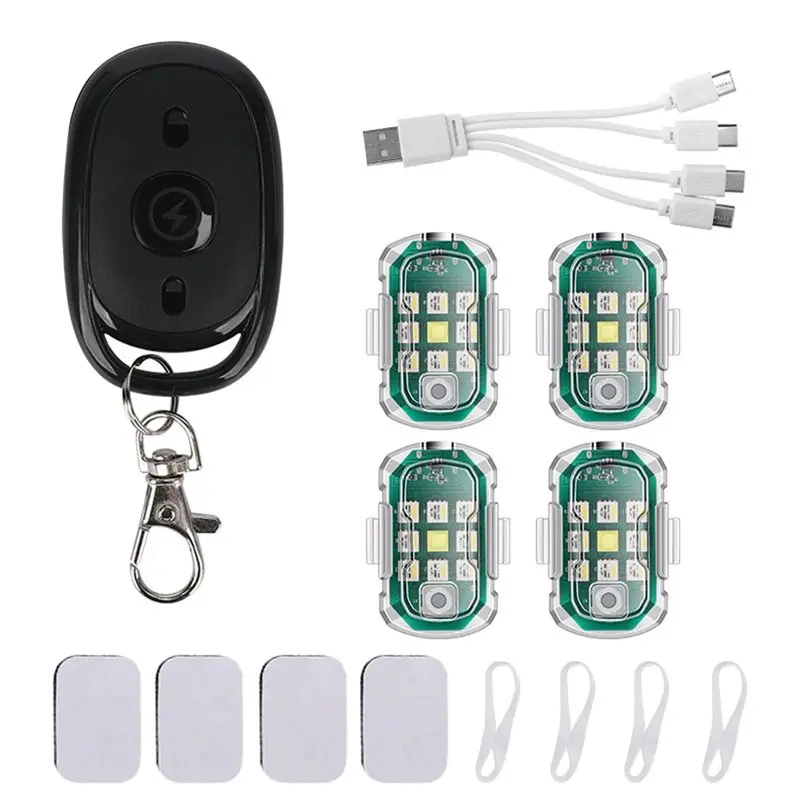 

Wireless 4PCS Remote Control Aircraft Light Strobe Light RGB Car Light Motorcycle Drone Warning Light 5V