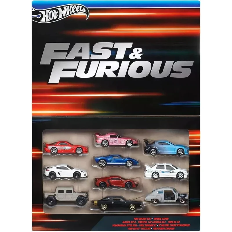 Hot Wheels HVX27 Fast and Furious 10 Cars Volkswagen Jetta Mazda RX Dodge Charger Chevy Fleetline Honda 1/64 Diecast Model Toy