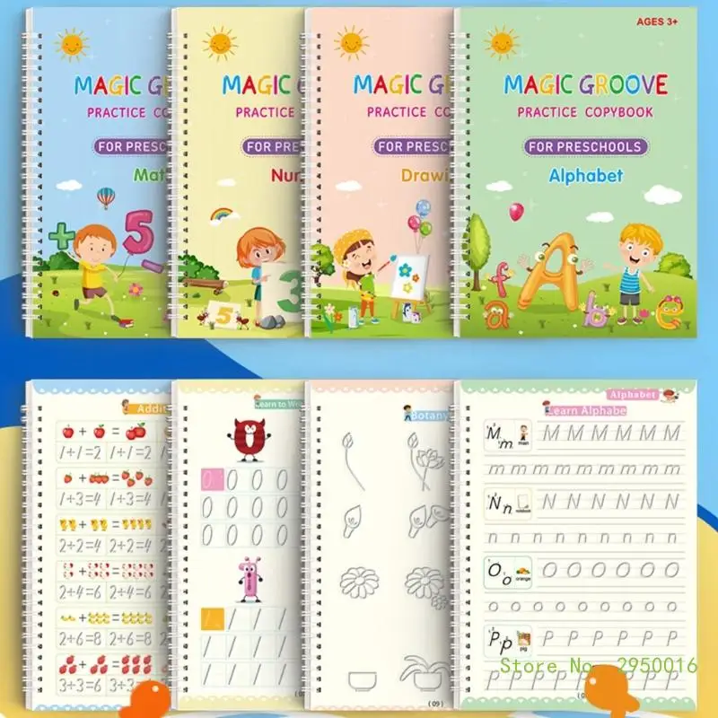 Copybook reutilizável para crianças, escrita e livro de prática pré-escolar, idade 3-8