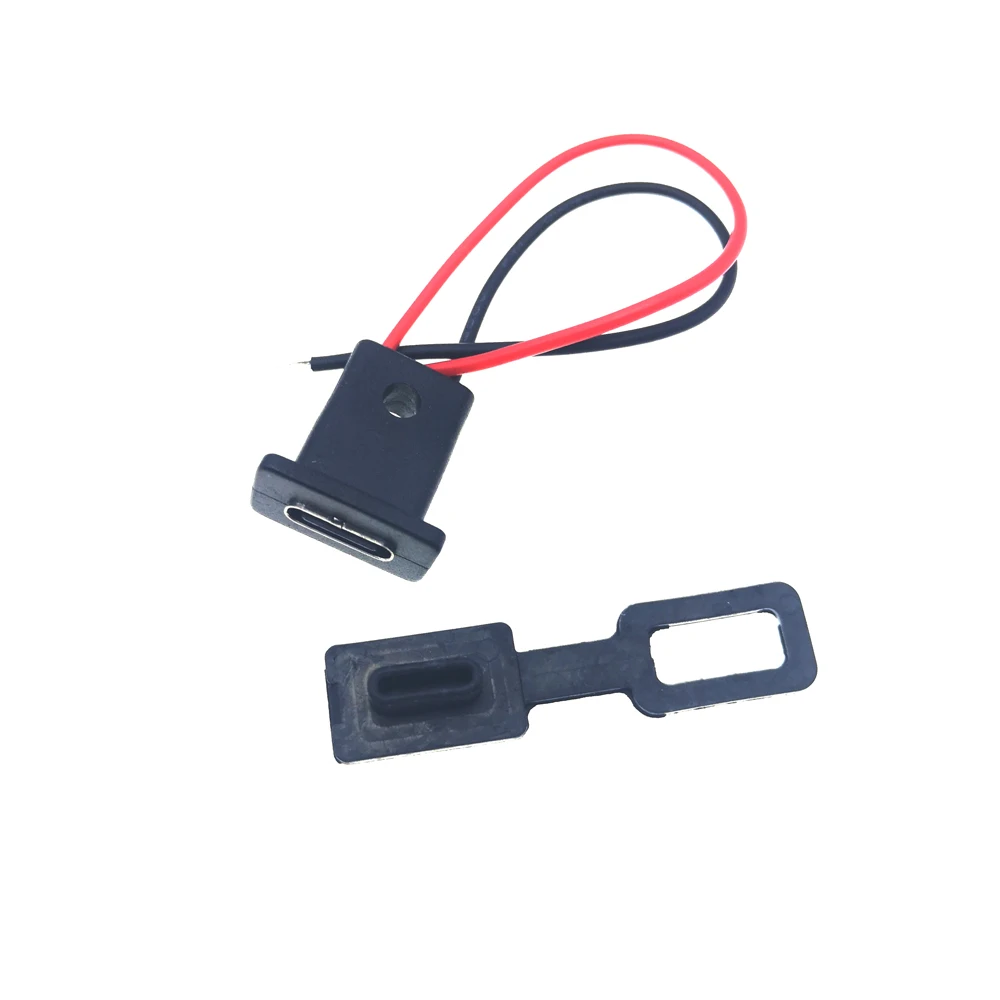 

10pcs Type-C 2P female socket with hole, direct pressure waterproof USB connector, with cable and rubber ring