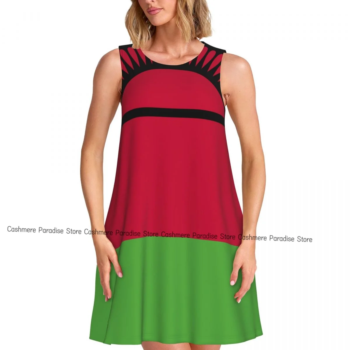 فستان نسائي بعلم مالاوي صيفي كاجوال فساتين تي شيرت لتغطية الشاطئ فستان بدون أكمام