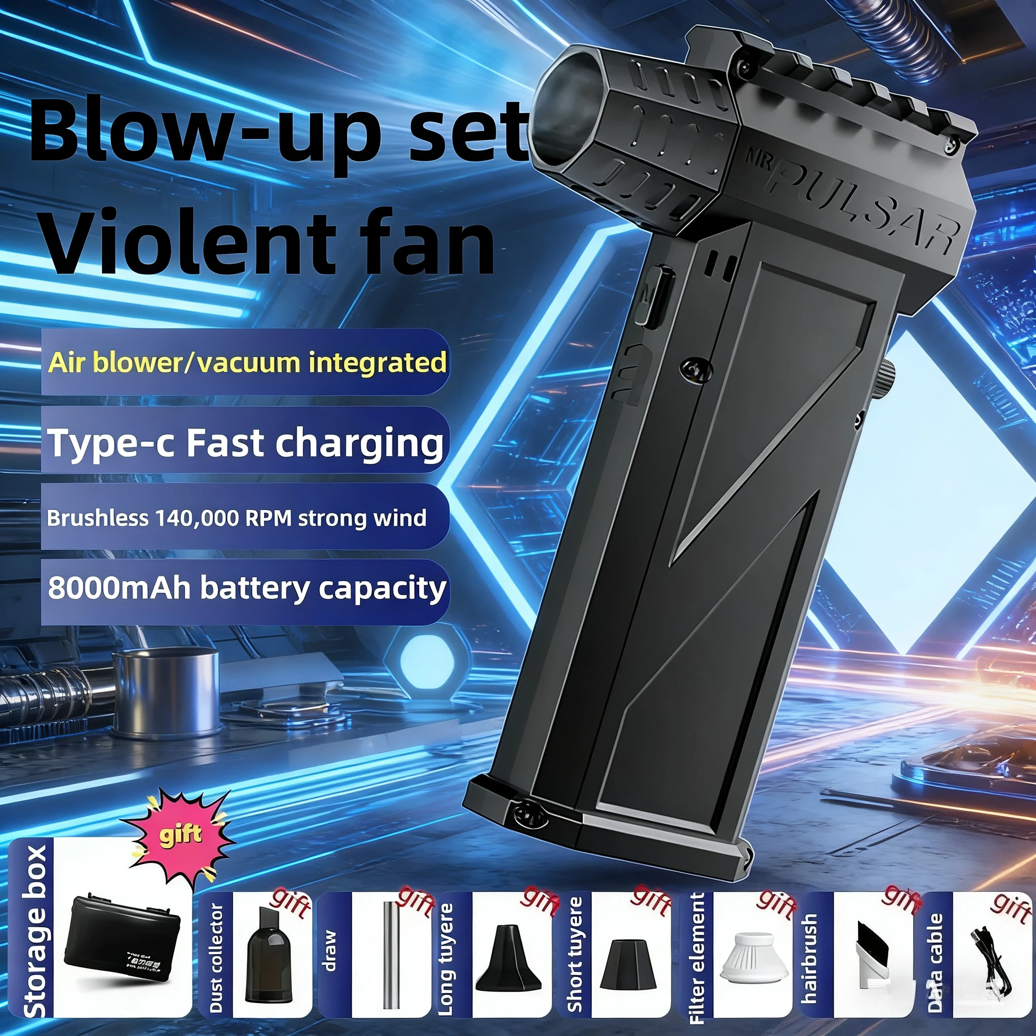 

X3 Новый мощный турбореактивный вентилятор мощностью 200 Вт: бесщеточный пылесборник 130000 об/мин, 52 м/с.