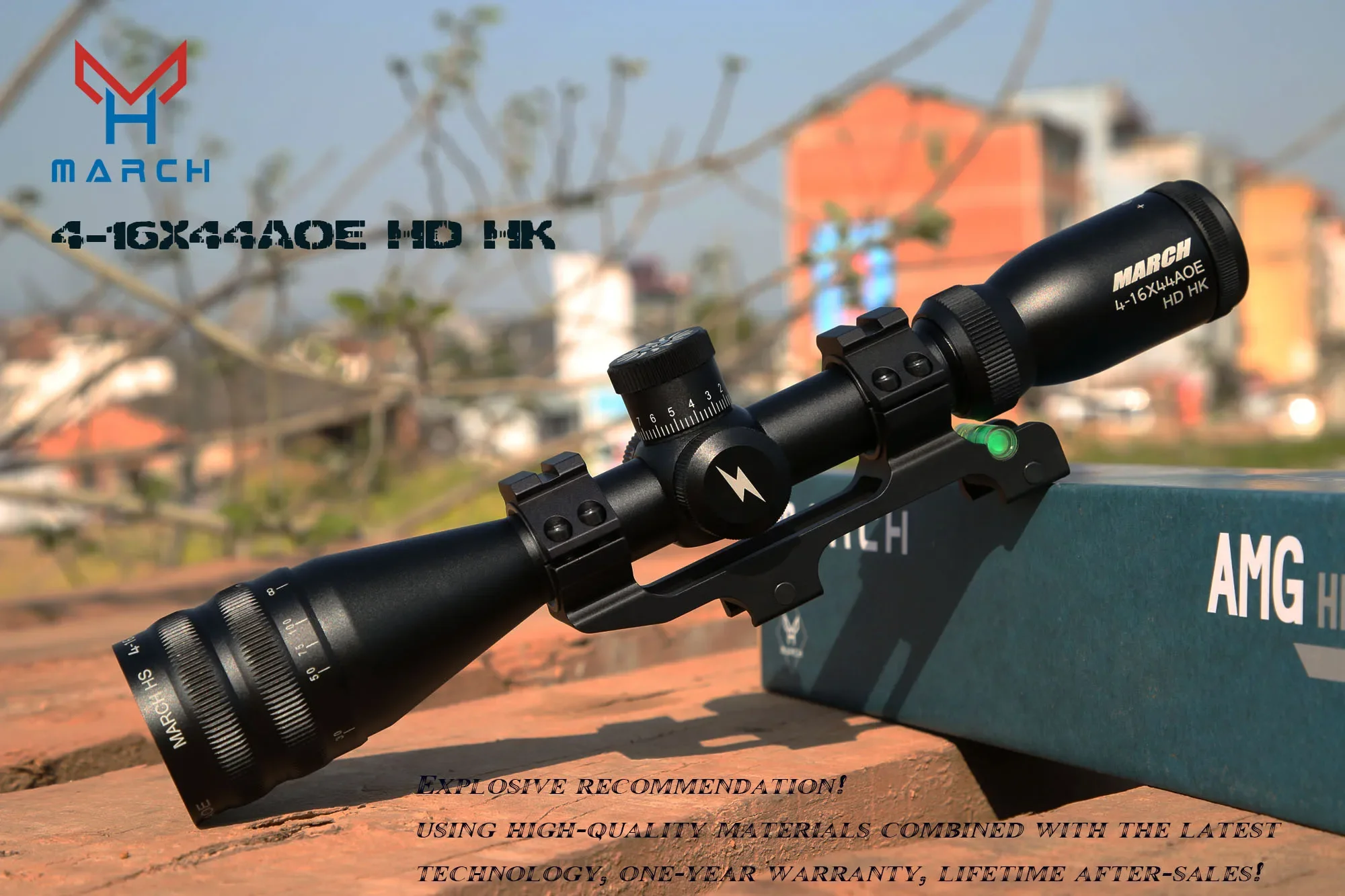 MARCH HS 4-16X44AOE Riflescopes Red/Green/Blue Reticle Tactical Optical Sight RGB Illuminated Rifle Scope for Hunting