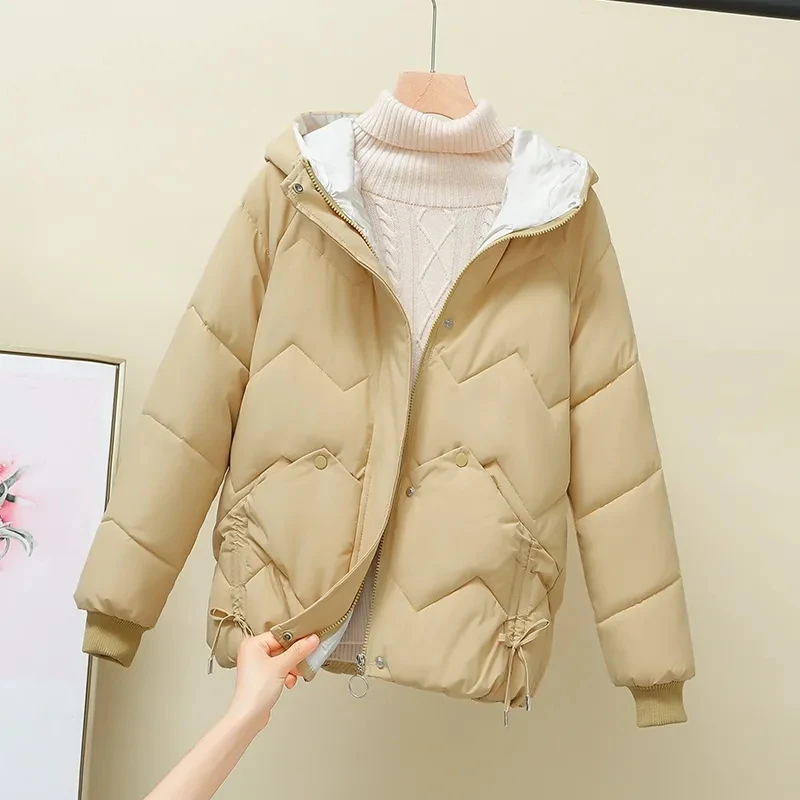 2023 Winter New Parkas Women Short Overcoat Thick Hooded bread Cotton Padded Jackets Coats Female Outwear loose cotton jacket