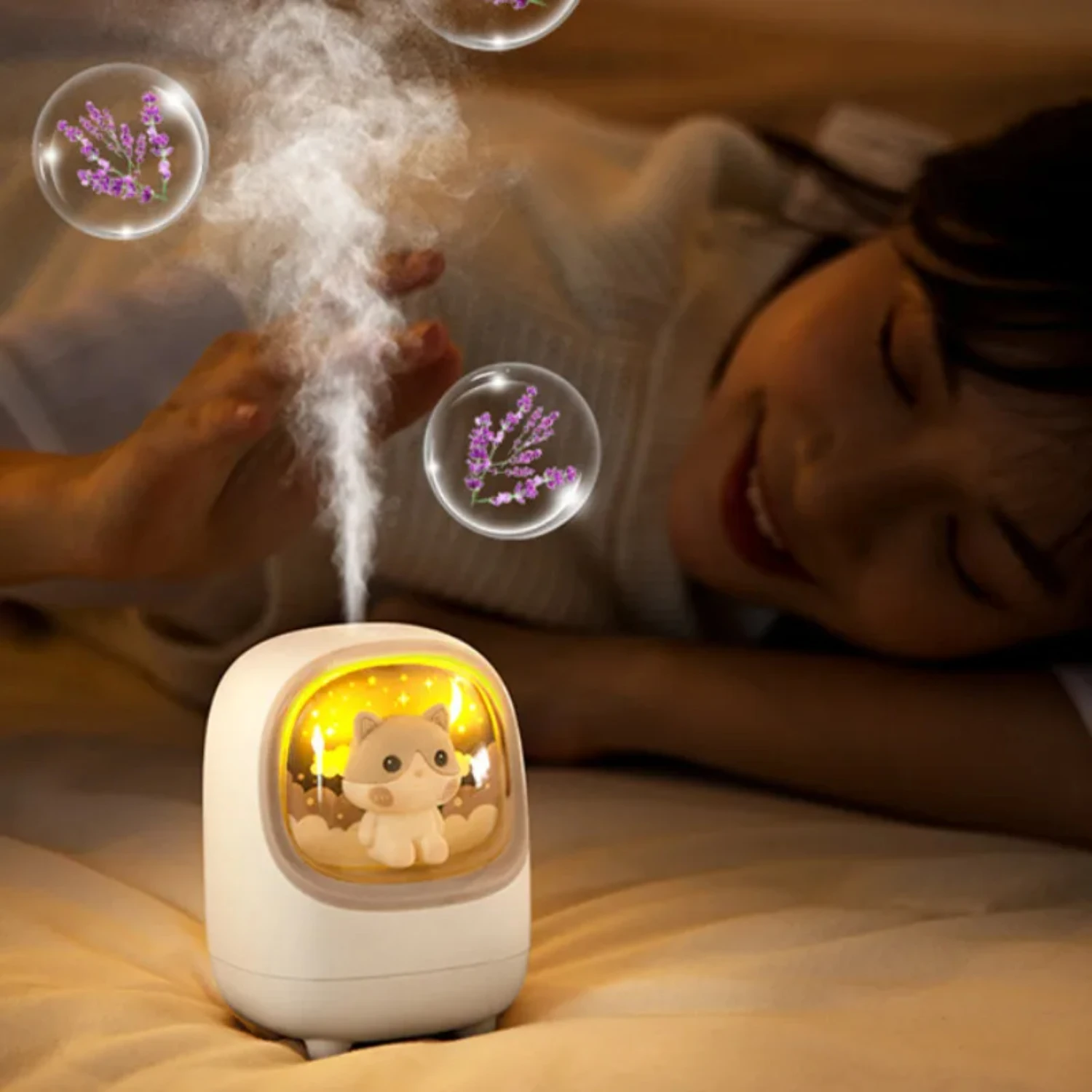 hot sale 350ml Cute Cat Deer Air Humidifier Rechargeable Diffuser USB Mist Maker Mini Humidificador With Night Lights