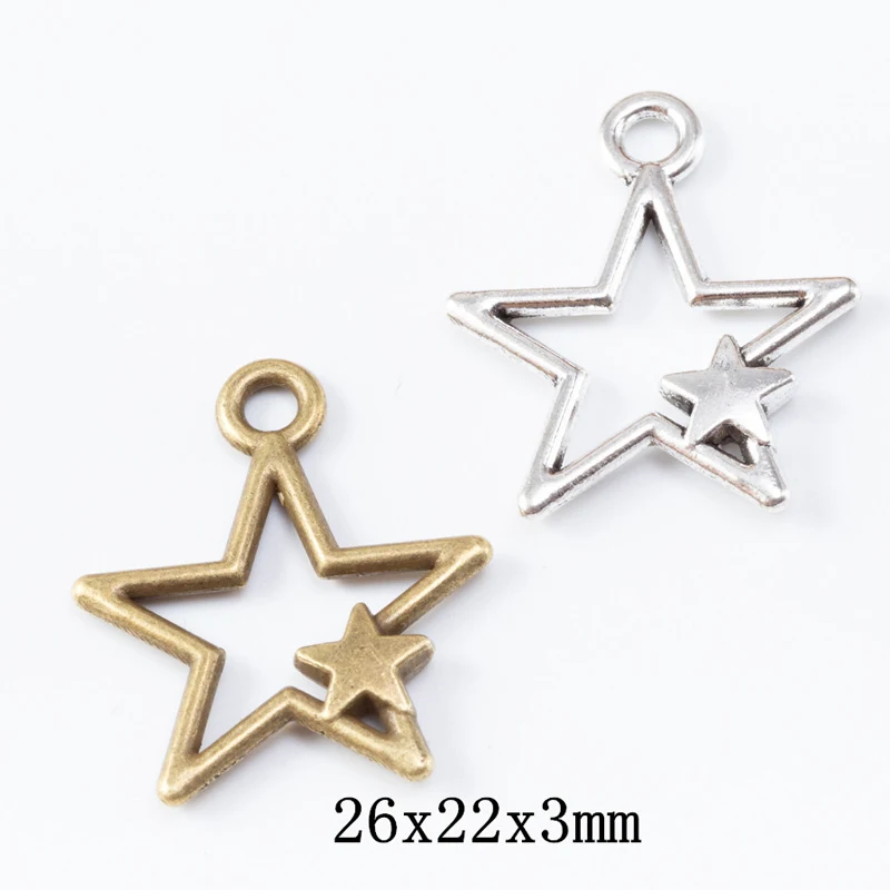 50pcs 26*22mm Zakka Style Wedding Creative Gift Alloy Mother Child Pentagram Jewelry, Vintage Classic Handmade Diy Sweater Neckl