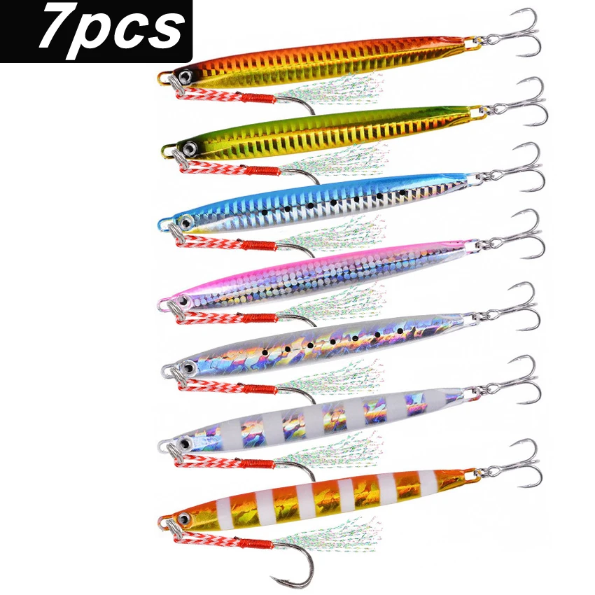 

7pcs Super Slim SSZ Metal Casting Jigs 60G 40G 30G 20G 10G Shore Drag Cast Jigging Spoon Sea Fishing Lure Artificial Bait Tackle