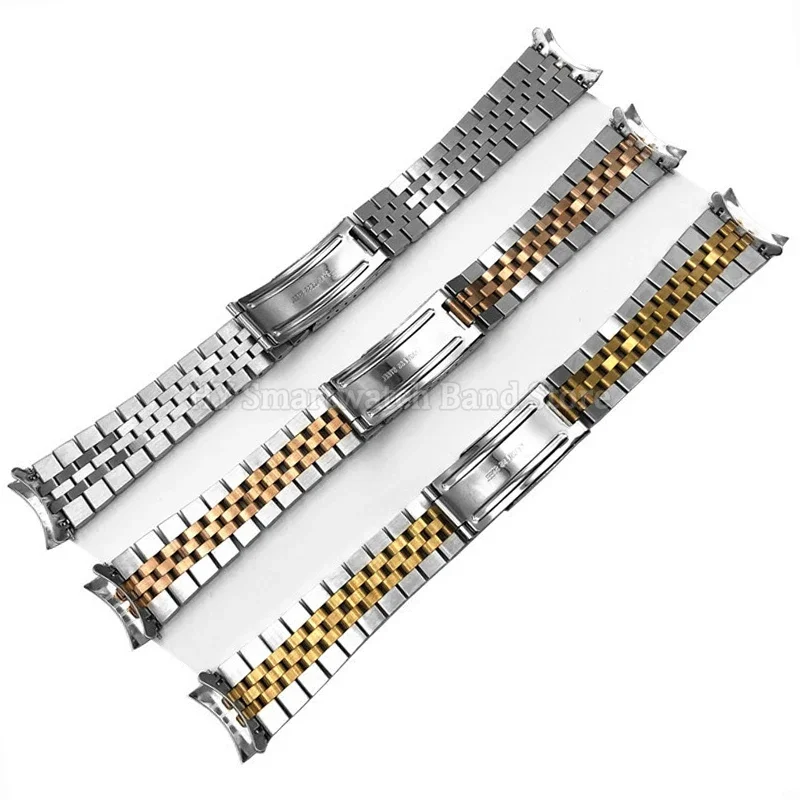 Curved End Metal Watch Strap 18mm 19m 20mm 21mm for Seiko Stainless Steel Wrist Band for Jubilee Bracelet Folding Buckle Strap