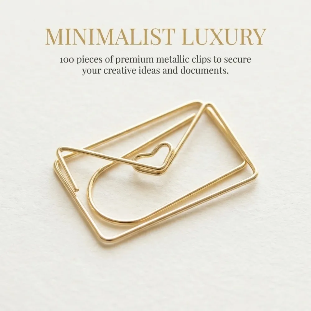 Gold Metallic Paper Clips Envelope Shape with Storage Box Paper Clips Non Skid 30*20mm Small Paper Clips Office