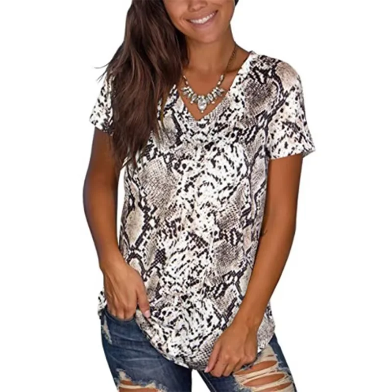 Snake Leopard 3D Print T-Shirts Women Fashion Vintage Streetwear T Shirt Y2k Tops Woman V-Neck Tees Oversized Harajuku Clothing