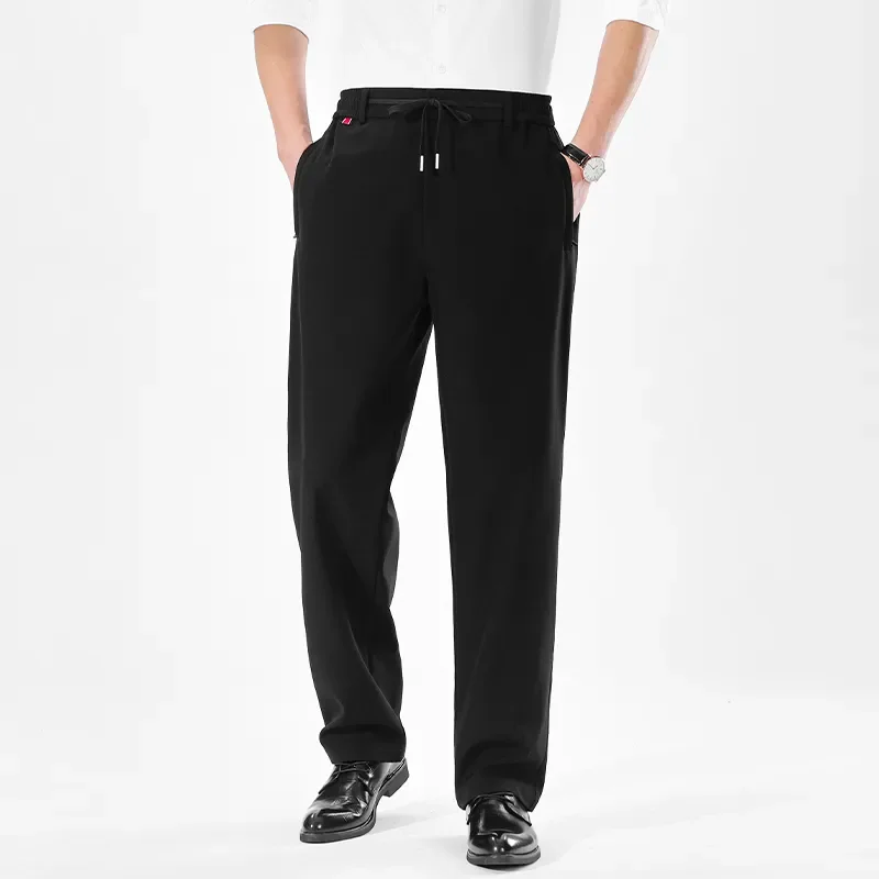 

Мужские повседневные длинные брюки, летние тонкие дышащие быстросохнущие спортивные брюки, свободные эластичные брюки с высокой талией и прямыми штанинами черного цвета