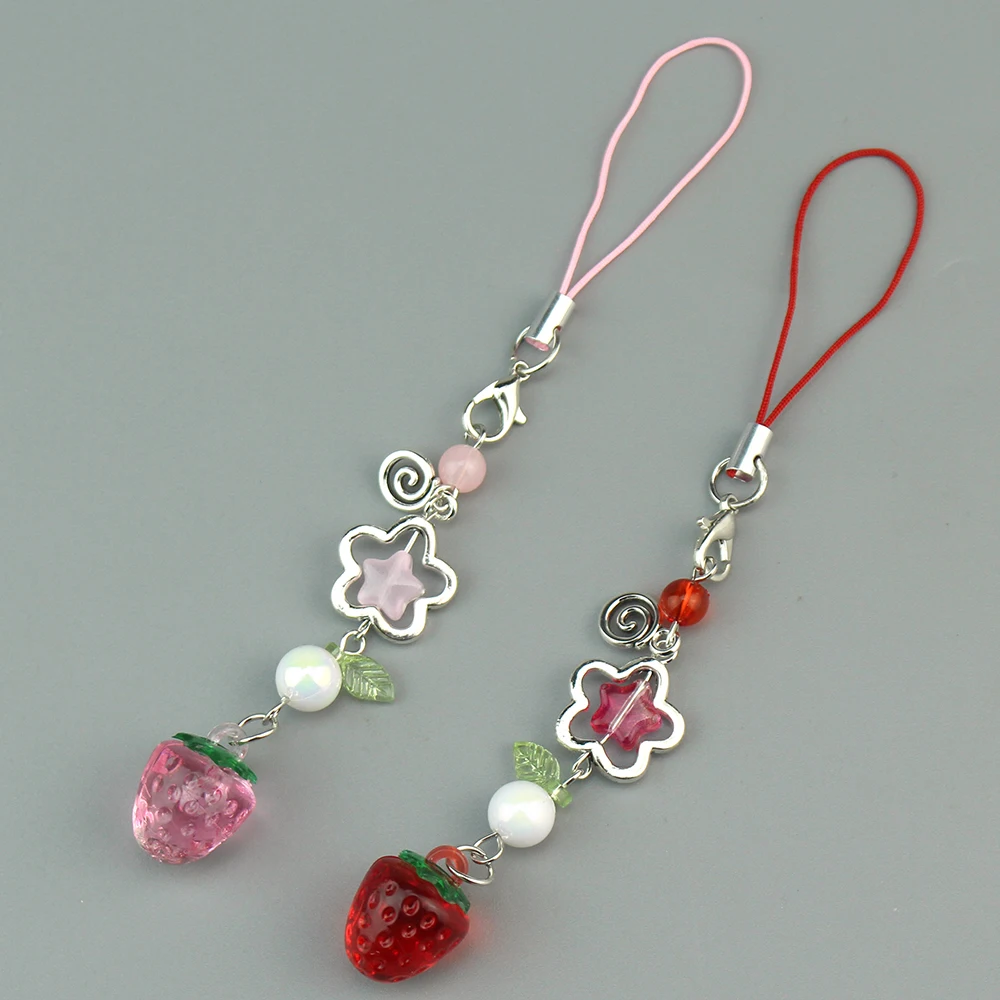 Sweet Y2K Strawberry Mobile Phone Lanyard Lovely Fruits Pendant for Girls Aesthetic Cellphone Keychain Cute Jewelry Gift