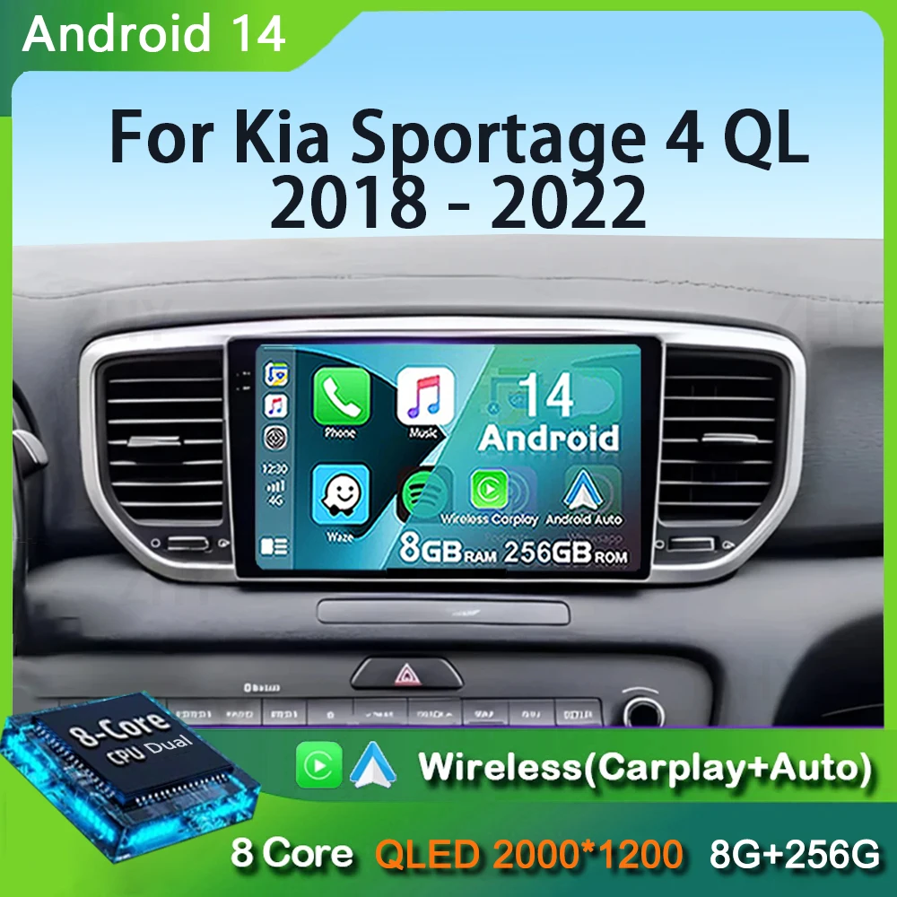 

Android 14 Carplay Car Radio For Kia Sportage 4 QL 2018 - 2022 Navigation GPS Multimedia Player stereo wifi+4G Auto BT 360Camera