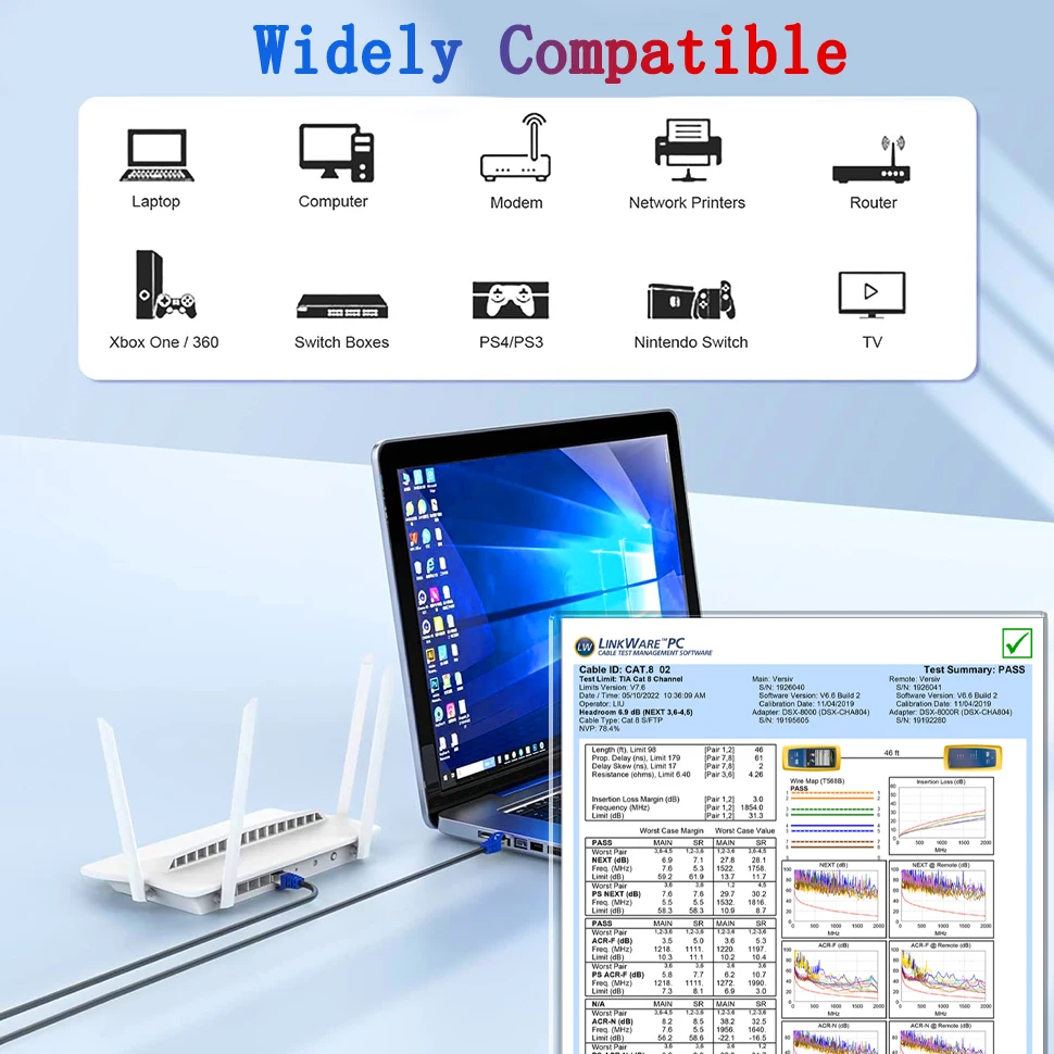 Cabo Ethernet de Alta Velocidade para Jogos, Cabo de Rede Internet, Patch Cord, Cat8, RJ45, 40Gbps, 2000MHz, 5M, 10M, 20M, 30M