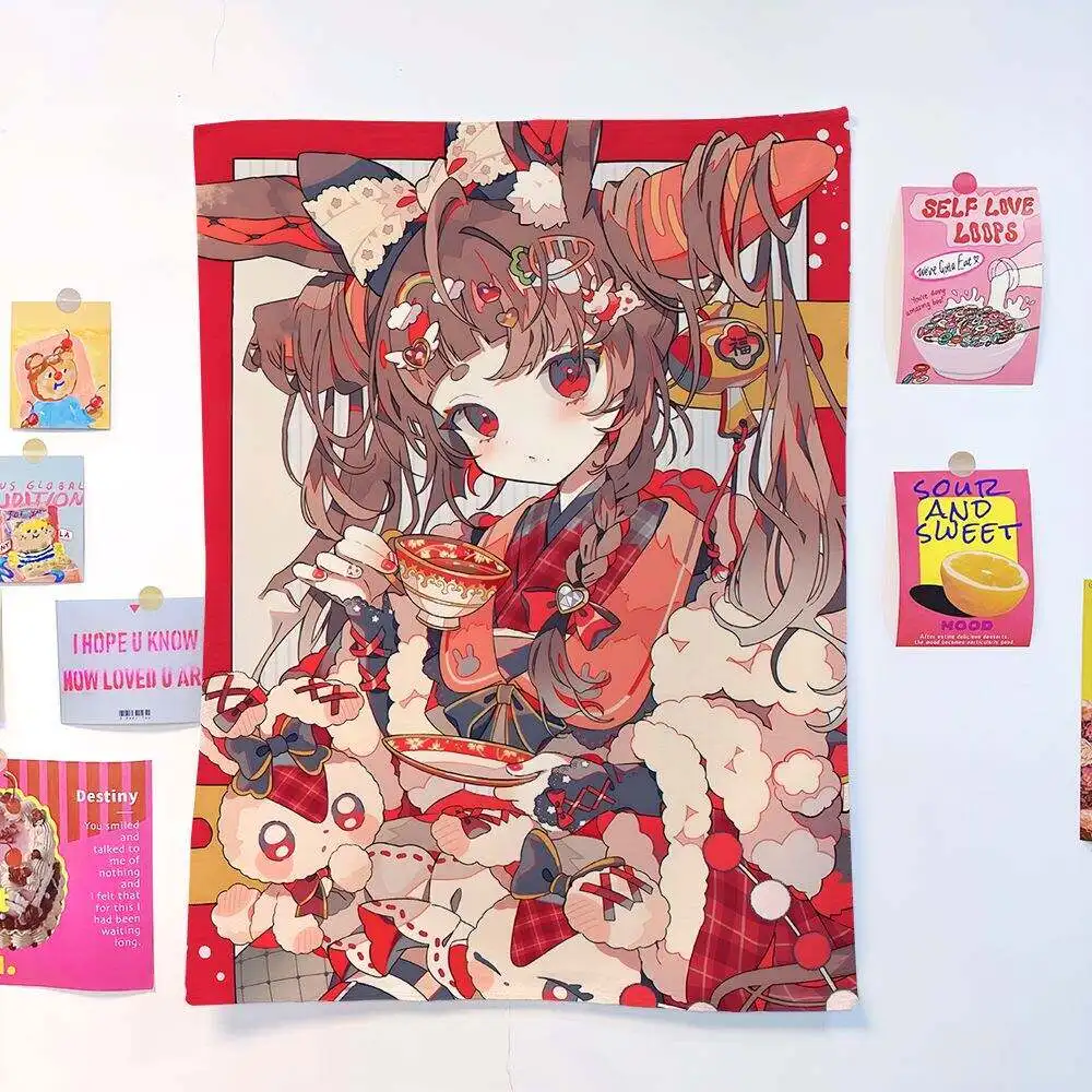 Cartoon Pretty Girl INS Style Decorative Hanging Cloth Cute Girlish Aesthetic Background for Bedroom & Dormitory