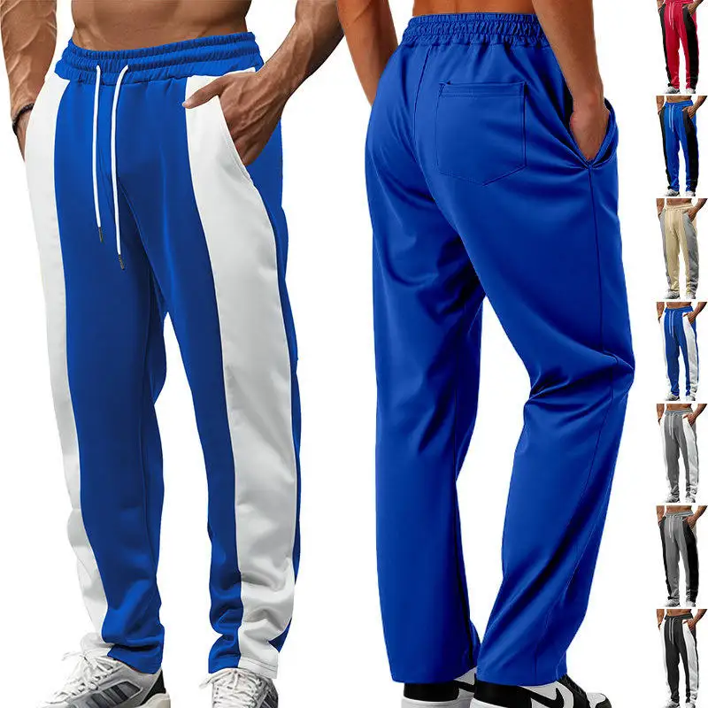 

Men's Casual Sports Streetwear Trousers Patchwork Trendy Long Pants Straight Leg mid Waist Rope Door Autumn Season All G