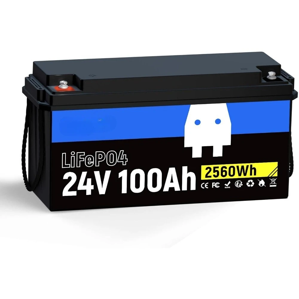 

Lifepo4 Battery 100AH 24V Lithium Battery Built-in 100A BMS,Up to 20000 Deep Cycle,Perfect for Trolling Motors, Marine,RV,Boat,S