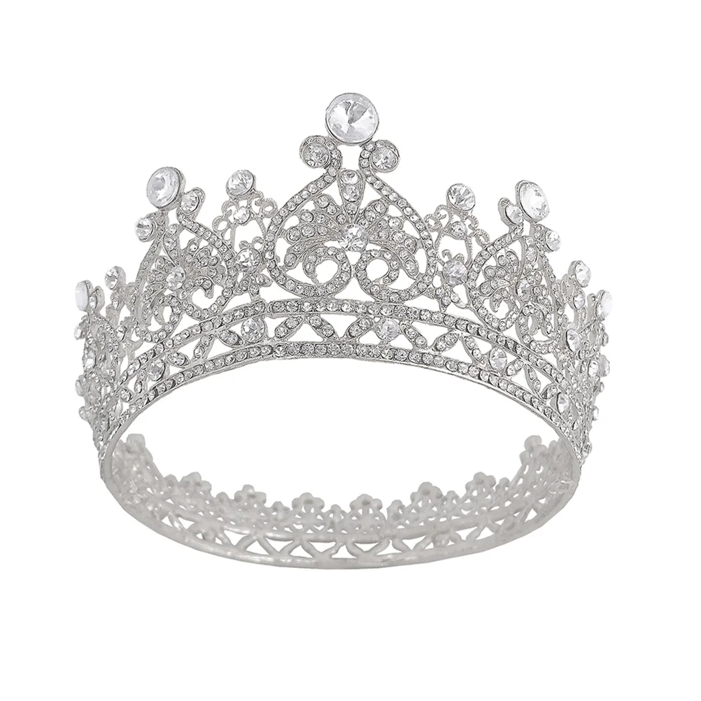 

High-end Round Crown Baroque Headband Bridal Rhinestone Graceful Hair Jewelry Supply Distinctive Headwear Costumes