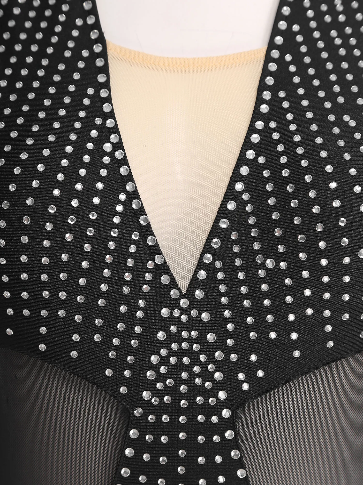 Robe justaucorps de Tango latin pour femmes, body d'entraînement de gymnastique de Ballet avec maille transparente, Patchwork de strass, pompon, vêtements de Salsa