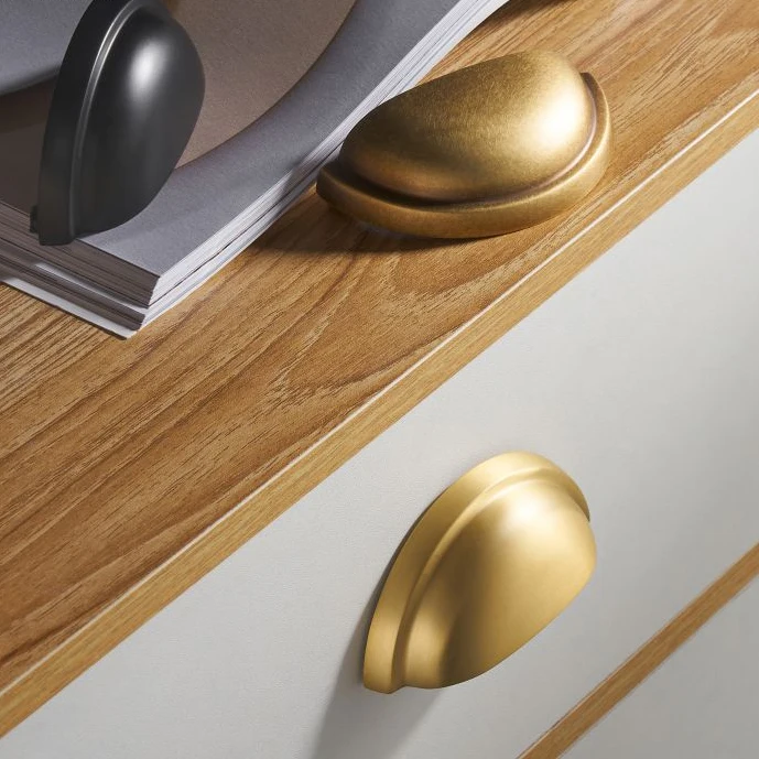 Brass Furniture Handles Matt Brushed Nickel Yellow Bronze Cup Handle Cupboard Wardrobe Dresser Shoe Box Drawer Bin Pulls