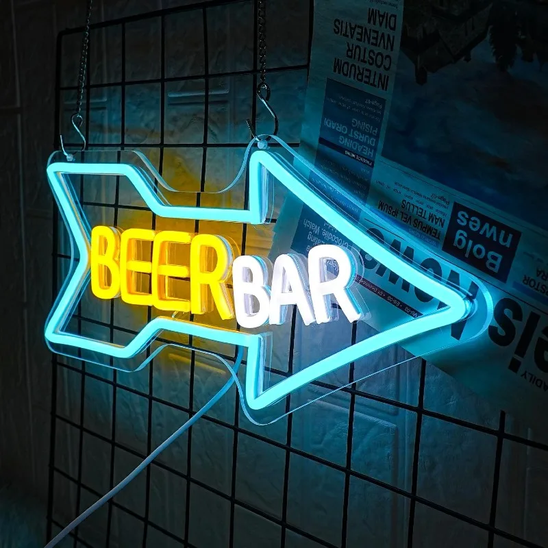 XM Beer Bar Neon Wall Decor Dimmable Neon Colorful LED Letter Neon Arrow Light for Man Cave Game Room Bachelor Party Home Bar