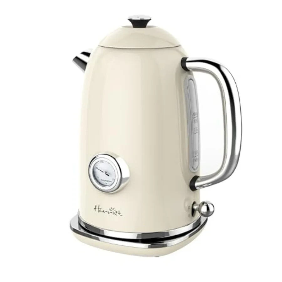 

1.8L Retro Electric Tea Kettle with Thermometer 1500W Stainless Steel Hot Water Kettle Cordless Fast Boiling LED Indicator Auto
