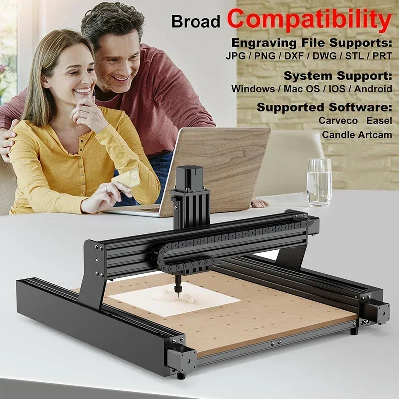 3-axis 4-axis TTC450 CNC Router Milling Cutting Machine GRBL Laser Engraver For PCB PVC Acrylic Metal Aluminum 500W Spindle