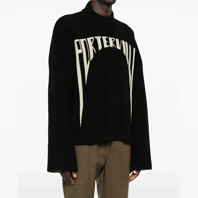 

Men's and women's winter knitted sweater Gothic punk round neck top casual long sleeved hooded sweatshirt letter print loose Y2K