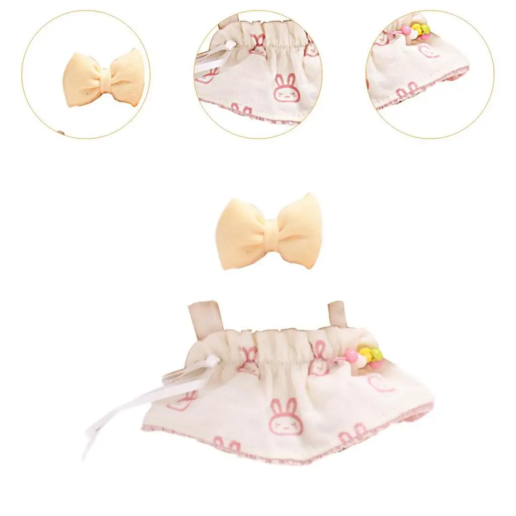 Vestiti per bambole per bambola di peluche da 15 cm, vestito da coniglietto, comodi oggetti di scena per foto, set di vestiti per bretelle per bambola di moda, gonna per bambola di peluche
