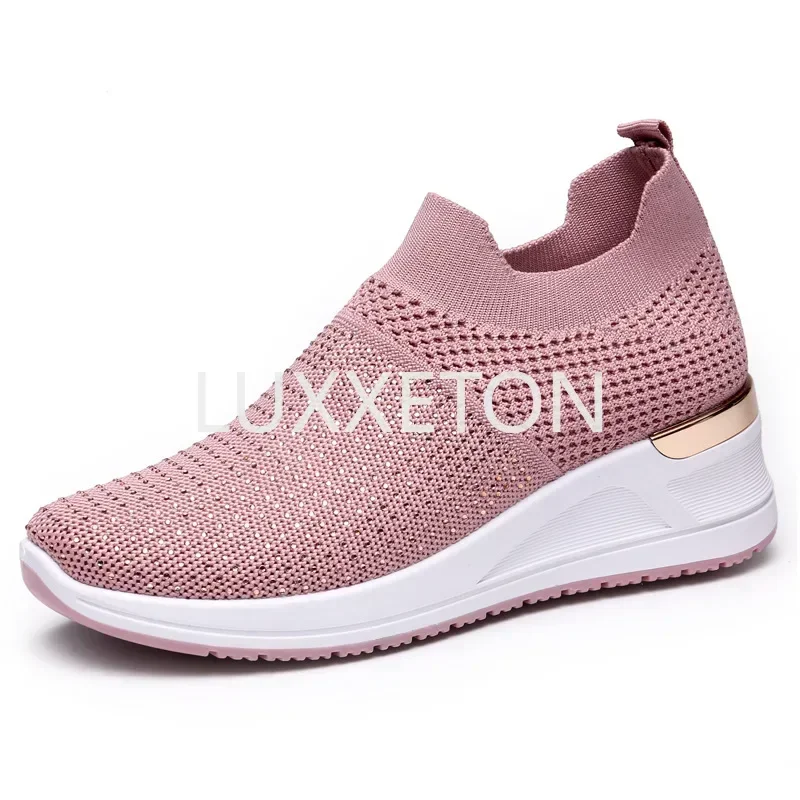 2024 Spring New Sports Shoes for Women\'s Versatile Thick Sole Knitted Mesh Top, One Step Casual and Comfortable Single Shoes