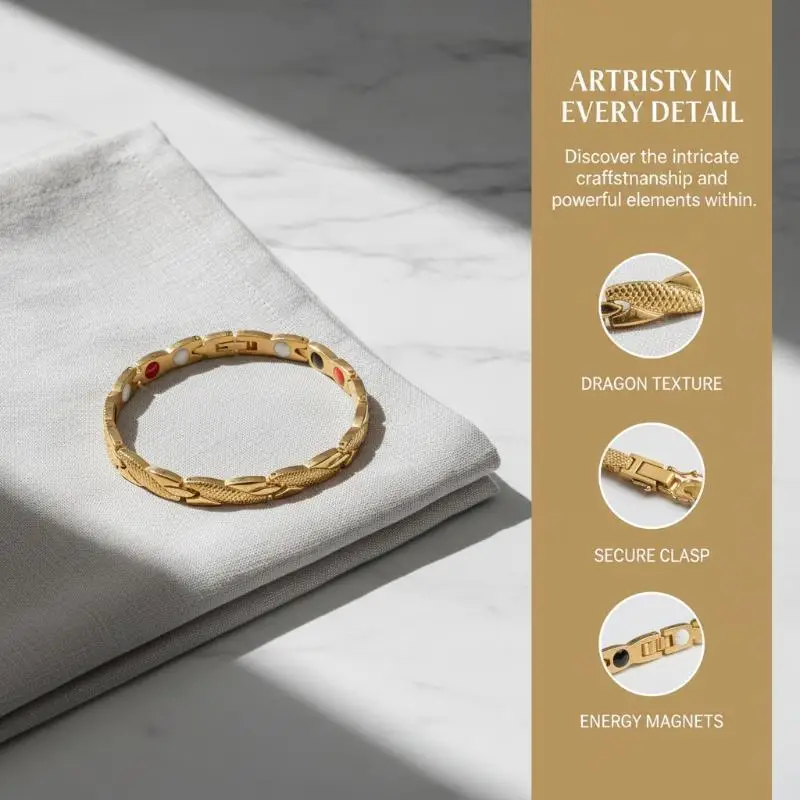 Men's Stainless Steel Health Energy Bracelet Cross Magnetic Gold Chain Link Wristband for Weekend Outing Wear