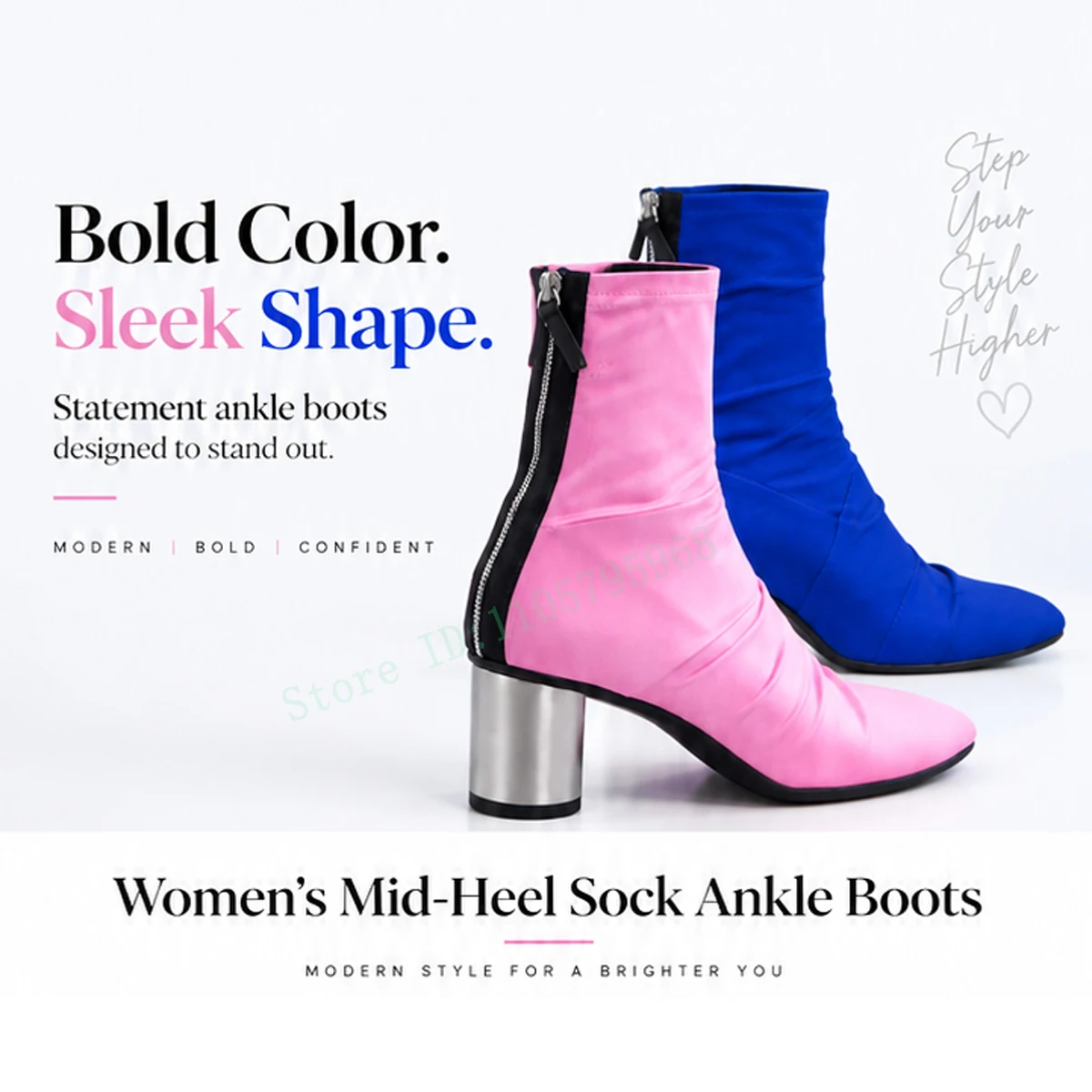 Women's Back Zipper Block Heel Ankle Boots Trendy Fashion Sock Boots