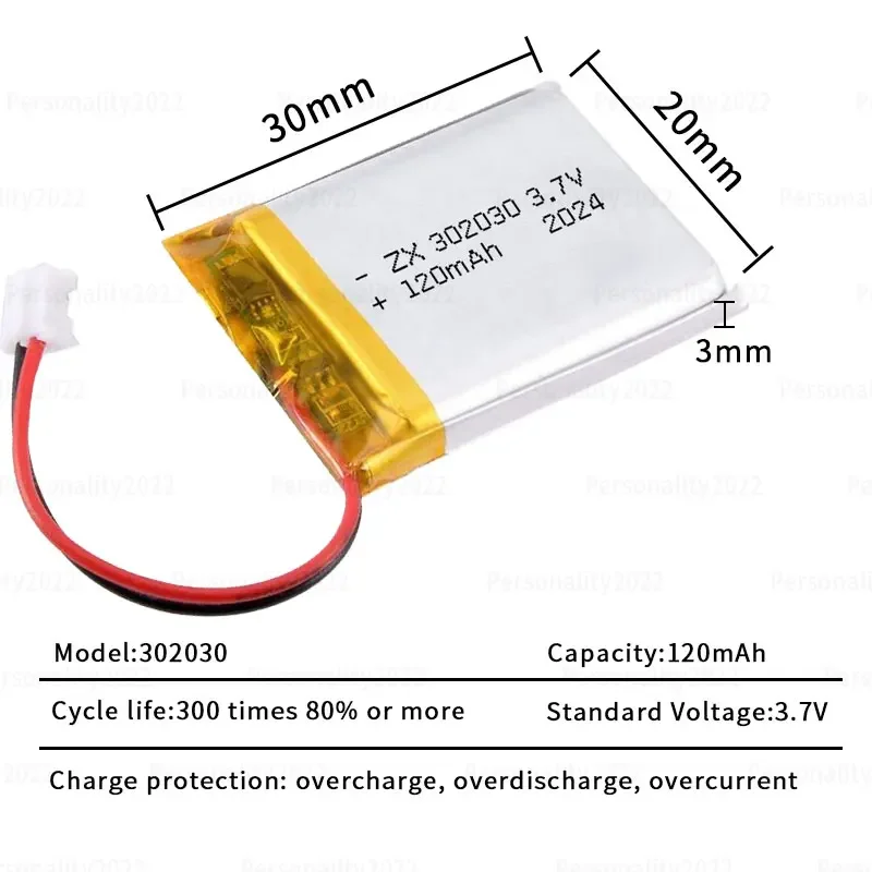 Li Po302030 Bateria 120 mAh Bateria litowa 3,7 V Akumulator polimerowy do zestawu słuchawkowego Bluetooth Głośnik samochodowy Rejestrator samochodowy