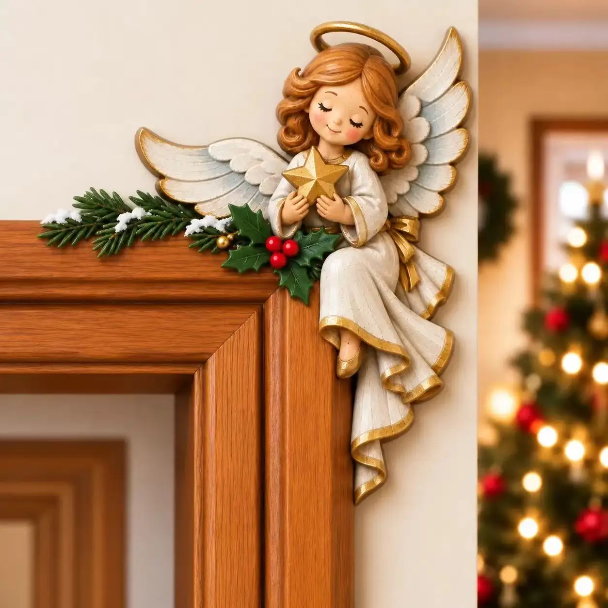 2026 Houten Kerstdeurhoekdecoratie, Kerstman Sneeuwpop Rendier Cartoon Hangende Hanger, Kerstdeurkozijn Ornament voor Feest en Huis