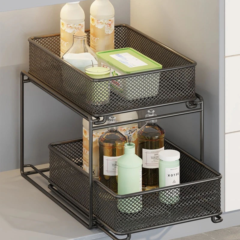 Cabinet rack underwear finishing basket Cabinet layered rack pull-out toiletries storage sink storage basket