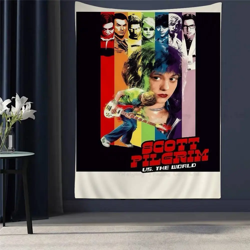

Vintage Movie Scott Pilgrim VS The World Cartoon Tapestry Hippie Flower Wall Carpets Dorm Decor Art Home Decor