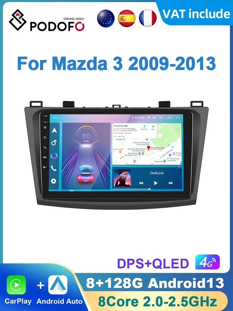 Podofo 9-Zoll Wireless Carplay Android Auto Autoradio für Mazda 3 2009-2013, intelligente Fahrzeugsysteme, 2-DIN-Autoradio-Multimedia-Player