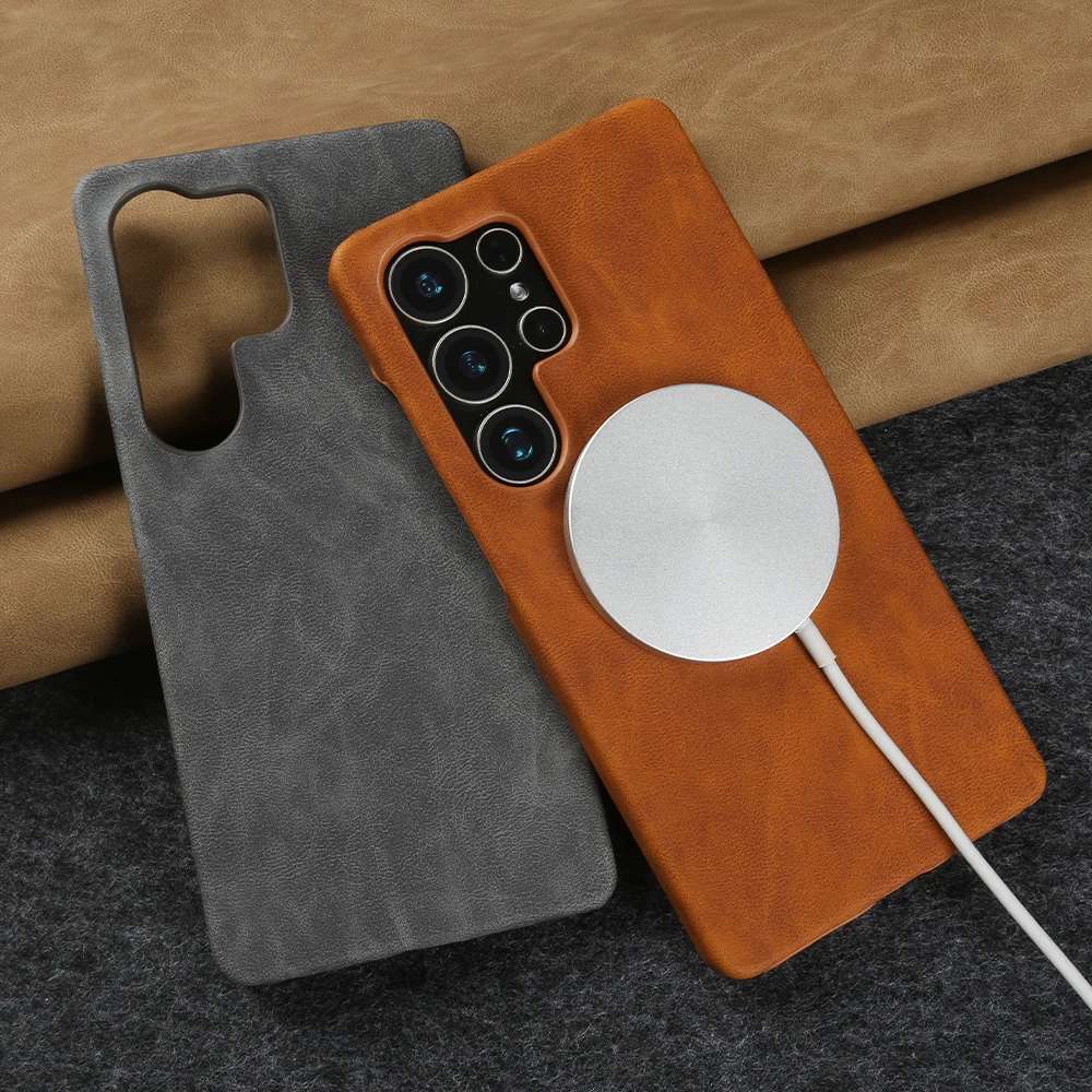 

For Magsafe Skin Leather Case For Samsung Galaxy S26 Ultra S25 Plus S24 S23 FE S22 S21 Magnetic Case Phone Back Cover S 26 Ultra