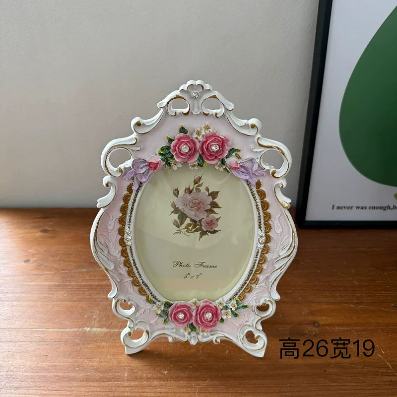 European retro rose photo frame, oval carved three-dimensional 5-inch resin photo frame, decorative painting frame