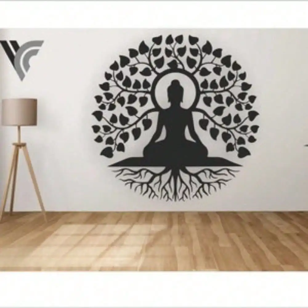 CIFbuy Iron Art Wall Decor Buddha Tree Metal Sculpture Modern Indoor Outdoor Hanging Ornament for Home Garden Yard