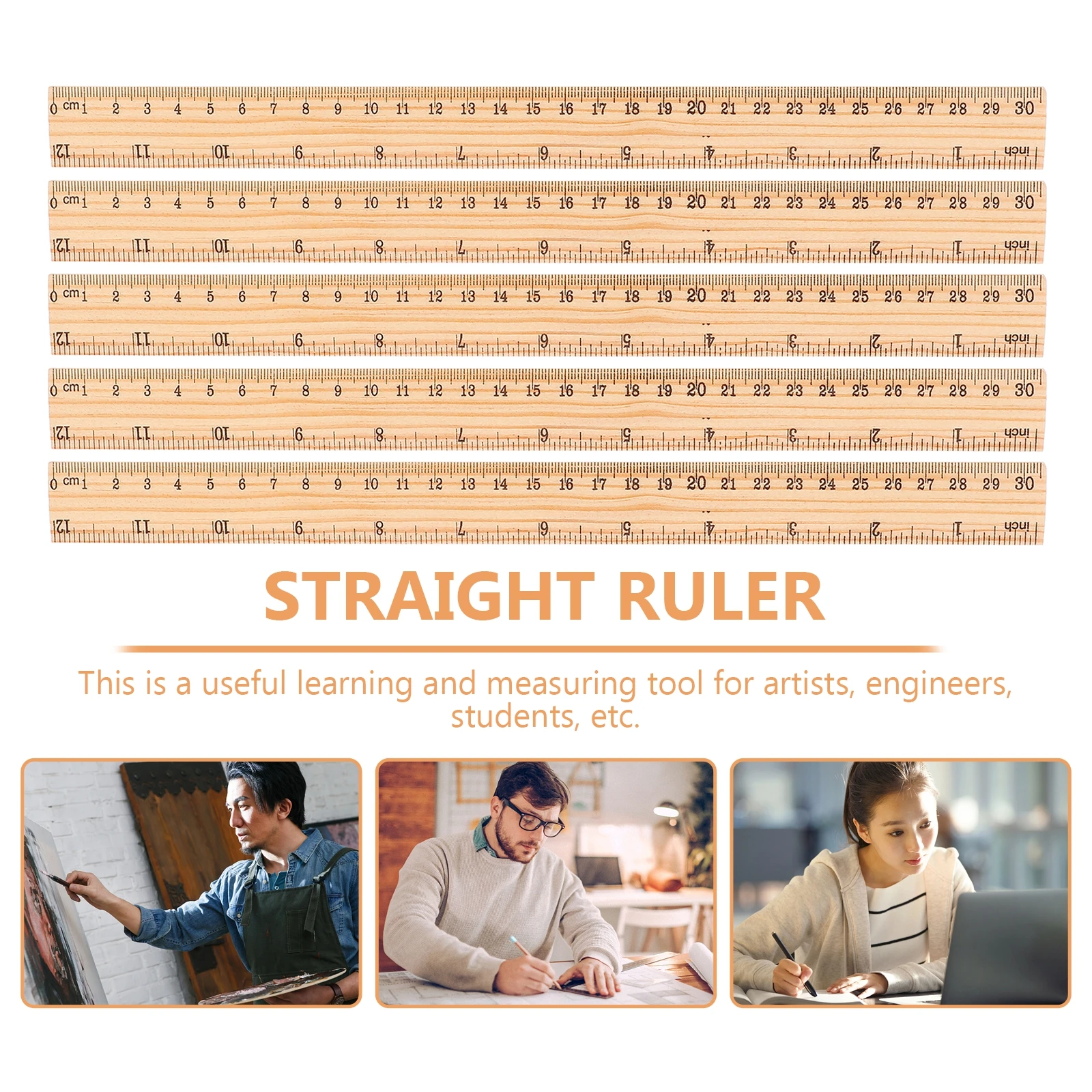 30Pcs 20Cm Wooden Straight Ruler 8 Inch Dual Scale Sturdy Measuring Tool for Education Geometry Art Design Home Office