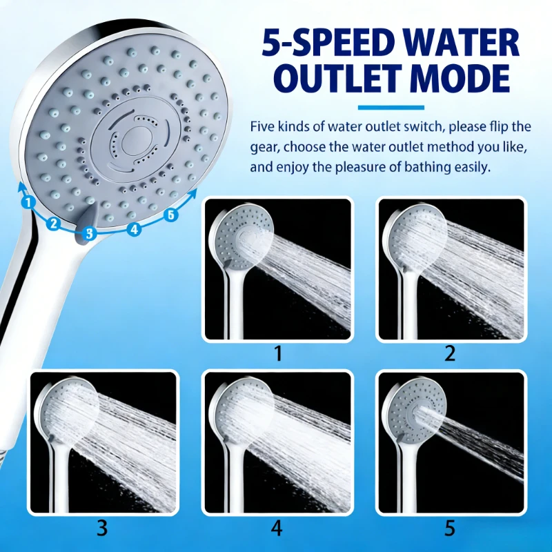 

Новая водосберегающая ручная душевая лейка с 5 регулируемыми режимами, распылитель высокого давления для ванной комнаты, аксессуары для СПА-процедур